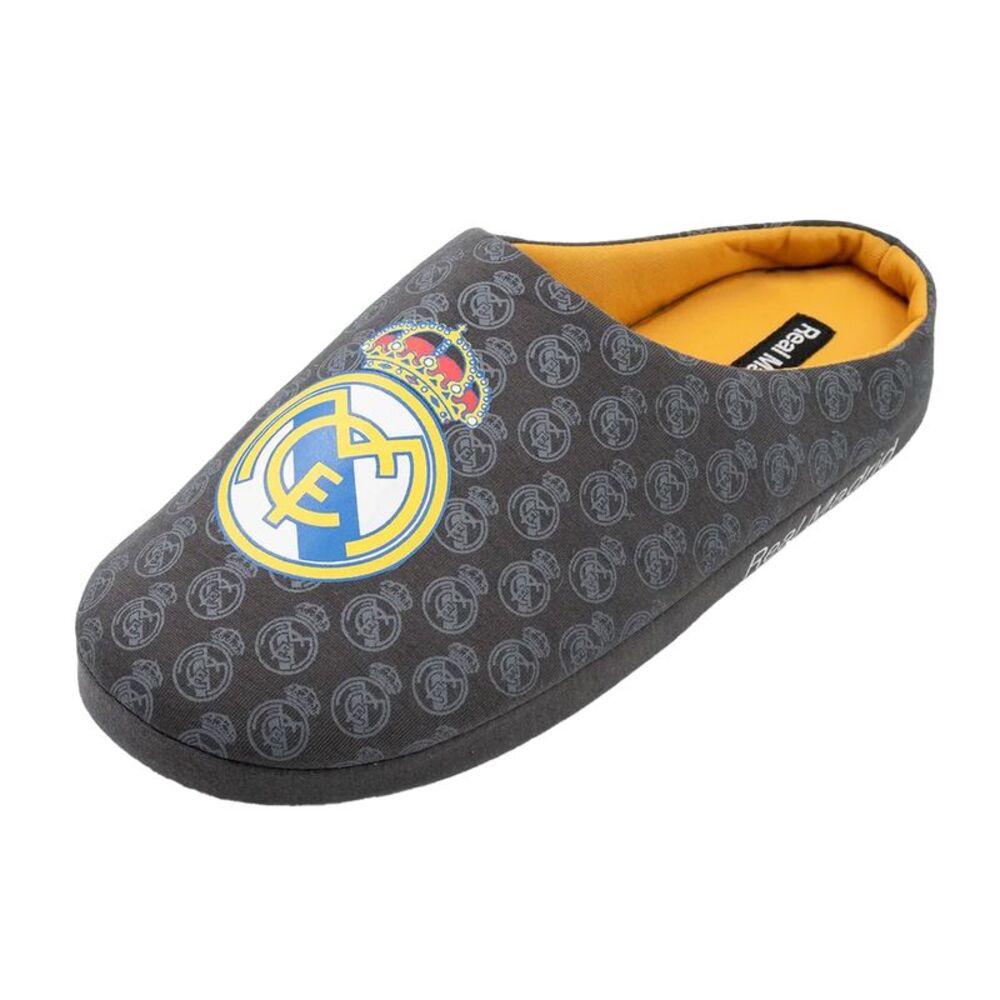 Real Madrid CF Mens Repeat Logo Mule Slippers / Black
